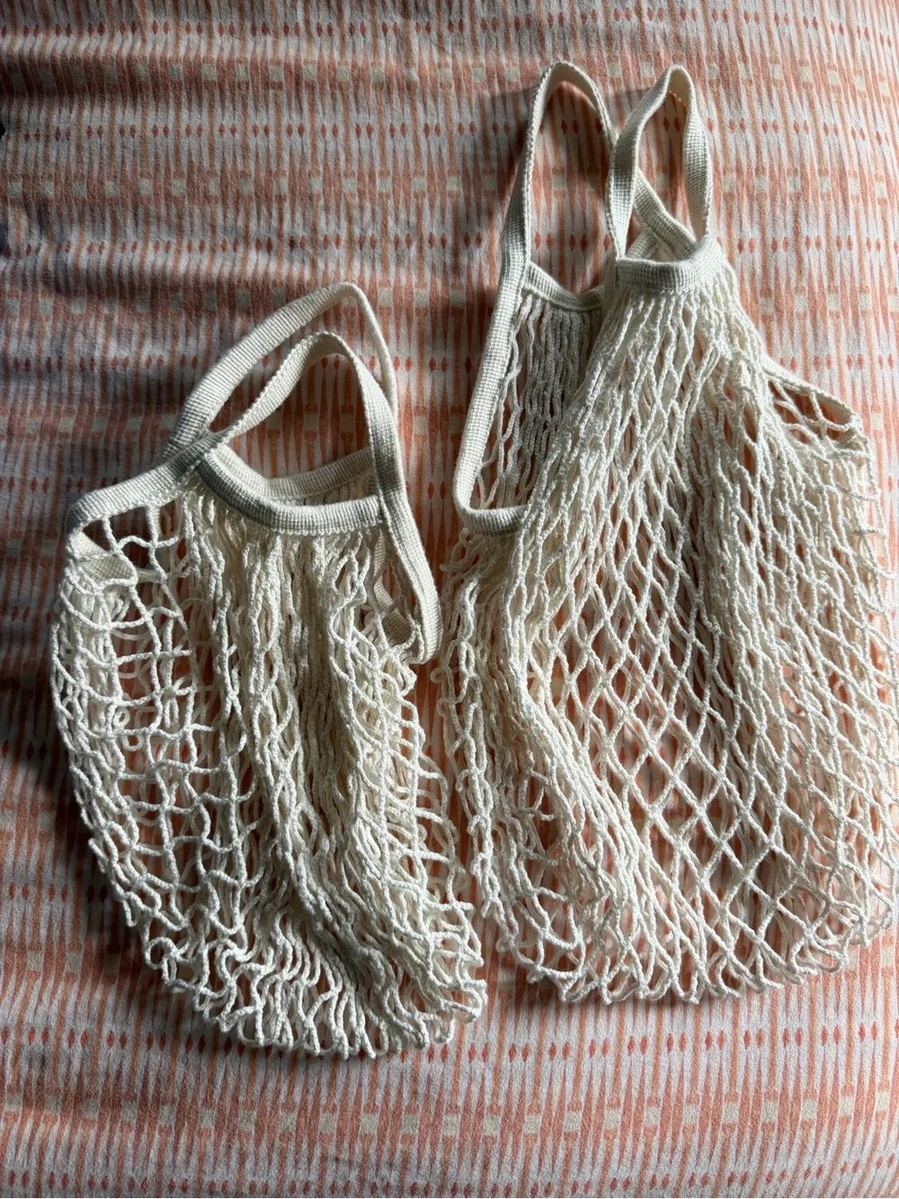 Cream Cotton Mesh Market Tote Bags